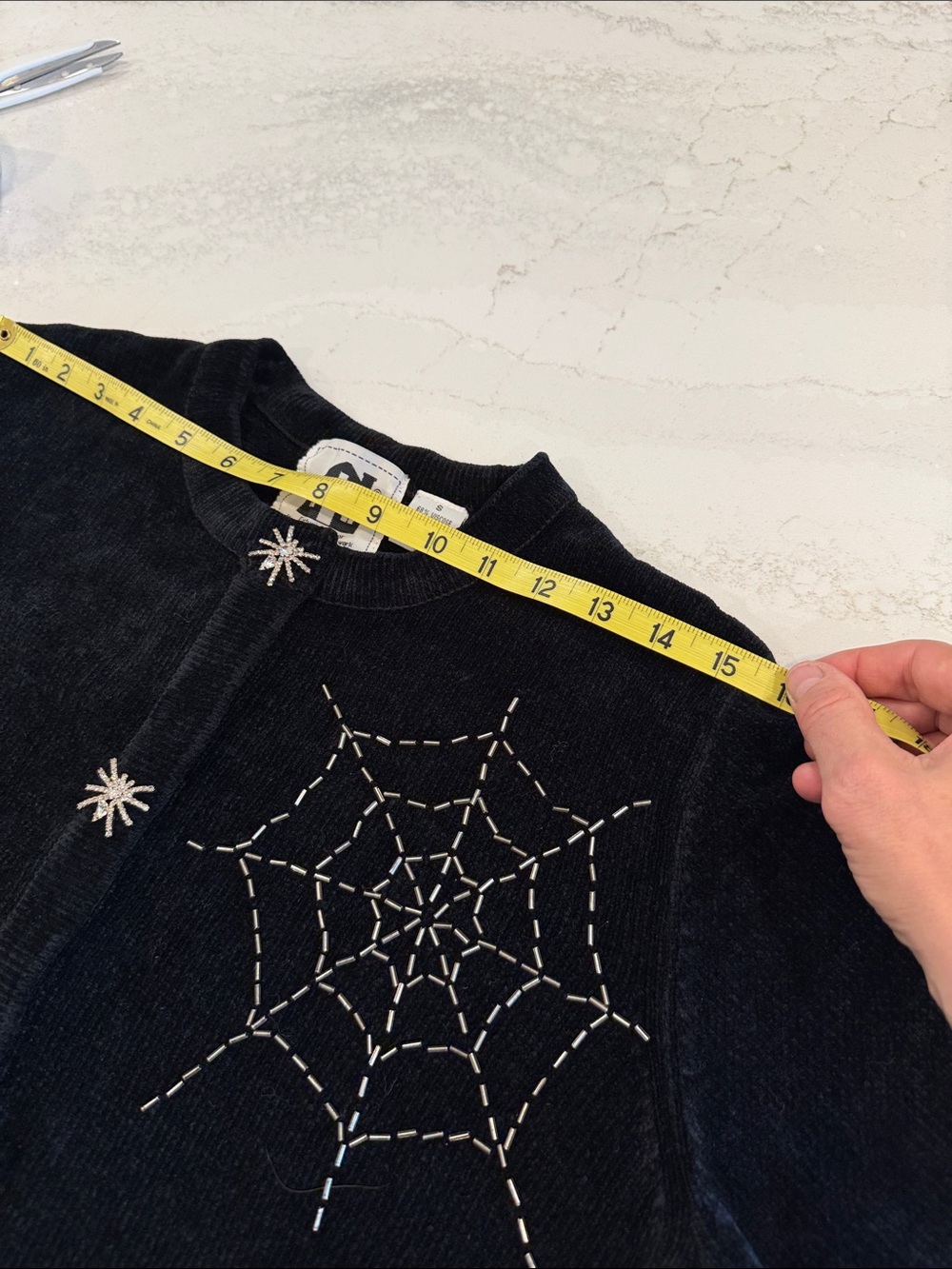 Vintage Storybook Knits Halloween Cardigan Beaded Spider Web Rhinestones Size S - Picture 12 of 13